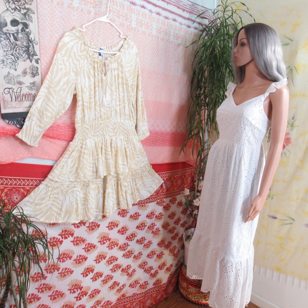 Patrons of Peace White Prairie Boho Peasant Ruffles Smock Dress - Picture 9 of 15